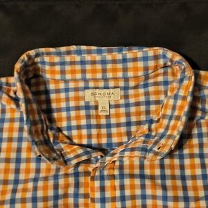 Sonoma Men's Blue and Orange Checkered Shirt